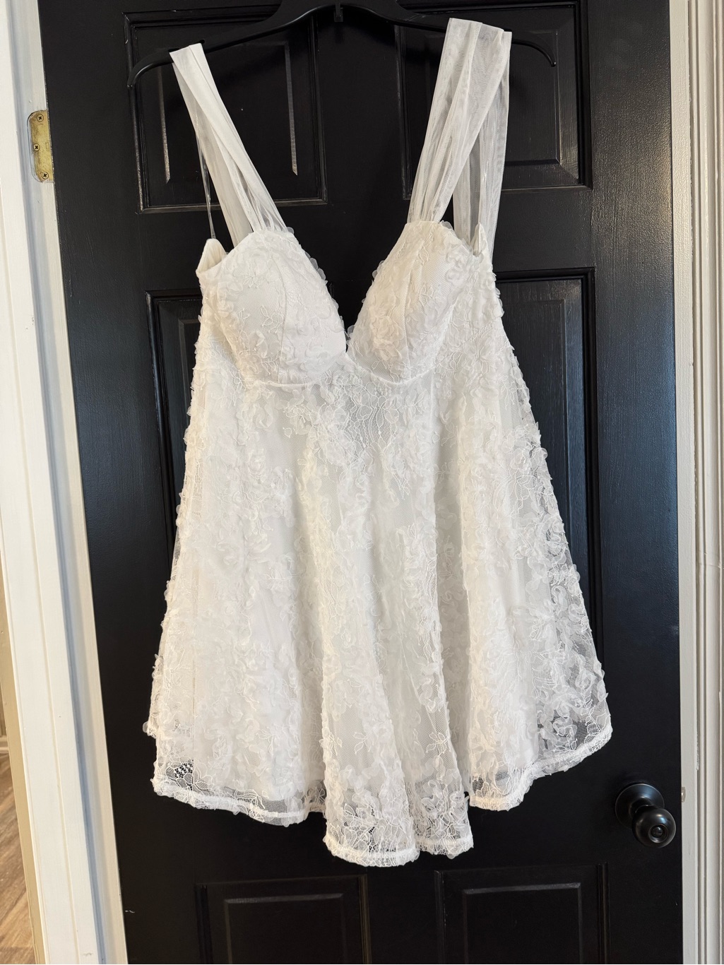 White Lace Mini Dress With Sheer Straps